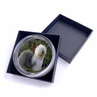 Old English Sheepdog Glass Paperweight in Gift Box