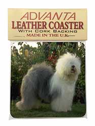 Old English Sheepdog Single Leather Photo Coaster