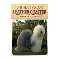 Old English Sheepdog Single Leather Photo Coaster