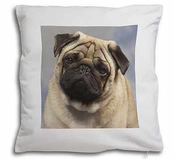 Fawn Pug Dog Soft White Velvet Feel Scatter Cushion