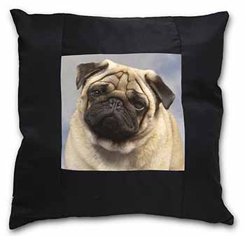 Fawn Pug Dog Black Satin Feel Scatter Cushion