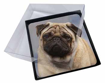 4x Fawn Pug Dog Picture Table Coasters Set in Gift Box