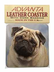 Fawn Pug Dog Single Leather Photo Coaster
