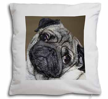 Cute Pug Dog Soft White Velvet Feel Scatter Cushion