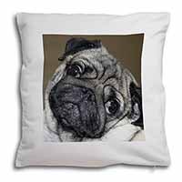 Cute Pug Dog Soft White Velvet Feel Scatter Cushion