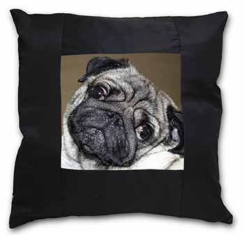 Cute Pug Dog Black Satin Feel Scatter Cushion