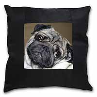 Cute Pug Dog Black Satin Feel Scatter Cushion