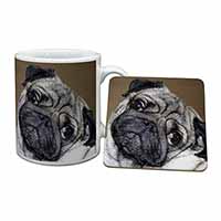 Cute Pug Dog Mug and Coaster Set