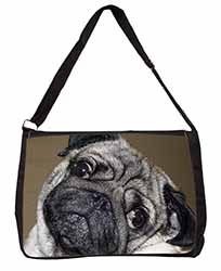 Cute Pug Dog Large Black Laptop Shoulder Bag School/College