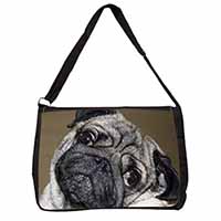 Cute Pug Dog Large Black Laptop Shoulder Bag School/College