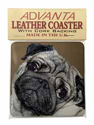 Cute Pug Dog Single Leather Photo Coaster