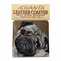 Cute Pug Dog Single Leather Photo Coaster