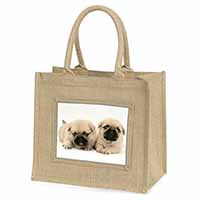 Pugzu Dog Natural/Beige Jute Large Shopping Bag