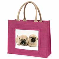 Pugzu Dog Large Pink Jute Shopping Bag