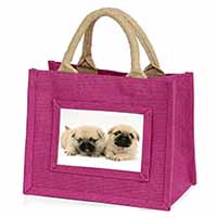 Pugzu Dog Little Girls Small Pink Jute Shopping Bag
