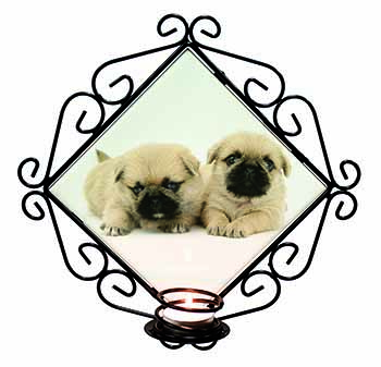 Pugzu Dog Wrought Iron Wall Art Candle Holder