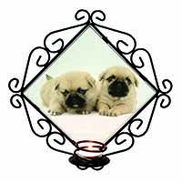 Pugzu Dog Wrought Iron Wall Art Candle Holder