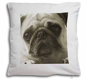 Cute Pug Dog Soft White Velvet Feel Scatter Cushion