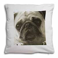 Cute Pug Dog Soft White Velvet Feel Scatter Cushion