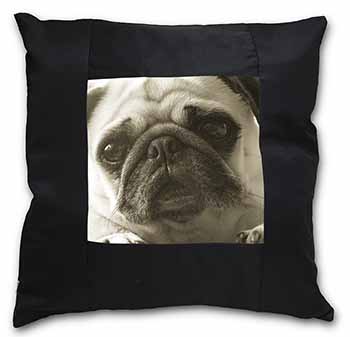 Cute Pug Dog Black Satin Feel Scatter Cushion