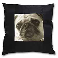 Cute Pug Dog Black Satin Feel Scatter Cushion