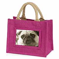 Cute Pug Dog Little Girls Small Pink Jute Shopping Bag