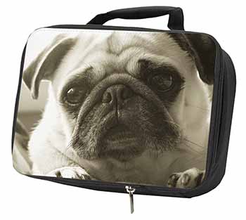Cute Pug Dog Black Insulated School Lunch Box/Picnic Bag
