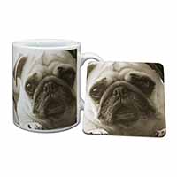 Cute Pug Dog Mug and Coaster Set