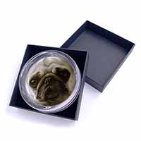 Cute Pug Dog Glass Paperweight in Gift Box