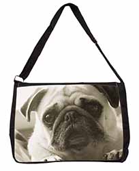 Cute Pug Dog Large Black Laptop Shoulder Bag School/College