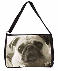 Cute Pug Dog Large Black Laptop Shoulder Bag School/College