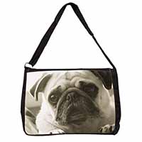 Cute Pug Dog Large Black Laptop Shoulder Bag School/College