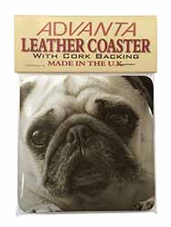 Cute Pug Dog Single Leather Photo Coaster