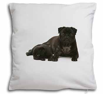 Pug Dog and Puppy Soft White Velvet Feel Scatter Cushion
