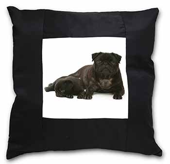 Pug Dog and Puppy Black Satin Feel Scatter Cushion