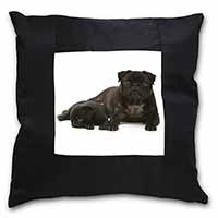 Pug Dog and Puppy Black Satin Feel Scatter Cushion