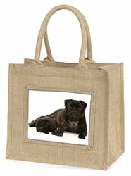 Pug Dog and Puppy Natural/Beige Jute Large Shopping Bag