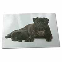 Large Glass Cutting Chopping Board Pug Dog and Puppy