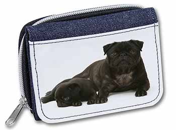 Pug Dog and Puppy Unisex Denim Purse Wallet