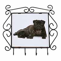 Pug Dog and Puppy Wrought Iron Key Holder Hooks