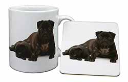 Pug Dog and Puppy Mug and Coaster Set