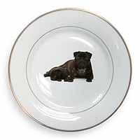 Pug Dog and Puppy Gold Rim Plate Printed Full Colour in Gift Box