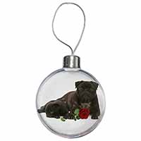 Black Pug Dogs with Red Rose Christmas Bauble