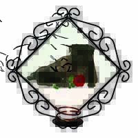 Black Pug Dogs with Red Rose Wrought Iron Wall Art Candle Holder