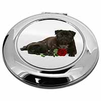 Black Pug Dogs with Red Rose Make-Up Round Compact Mirror