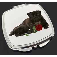 Black Pug Dogs with Red Rose Make-Up Compact Mirror