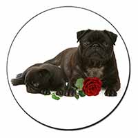 Black Pug Dogs with Red Rose Fridge Magnet Printed Full Colour