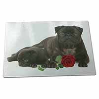 Large Glass Cutting Chopping Board Black Pug Dogs with Red Rose