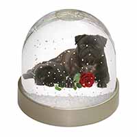 Black Pug Dogs with Red Rose Snow Globe Photo Waterball