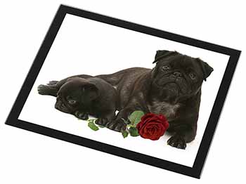 Black Pug Dogs with Red Rose Black Rim High Quality Glass Placemat